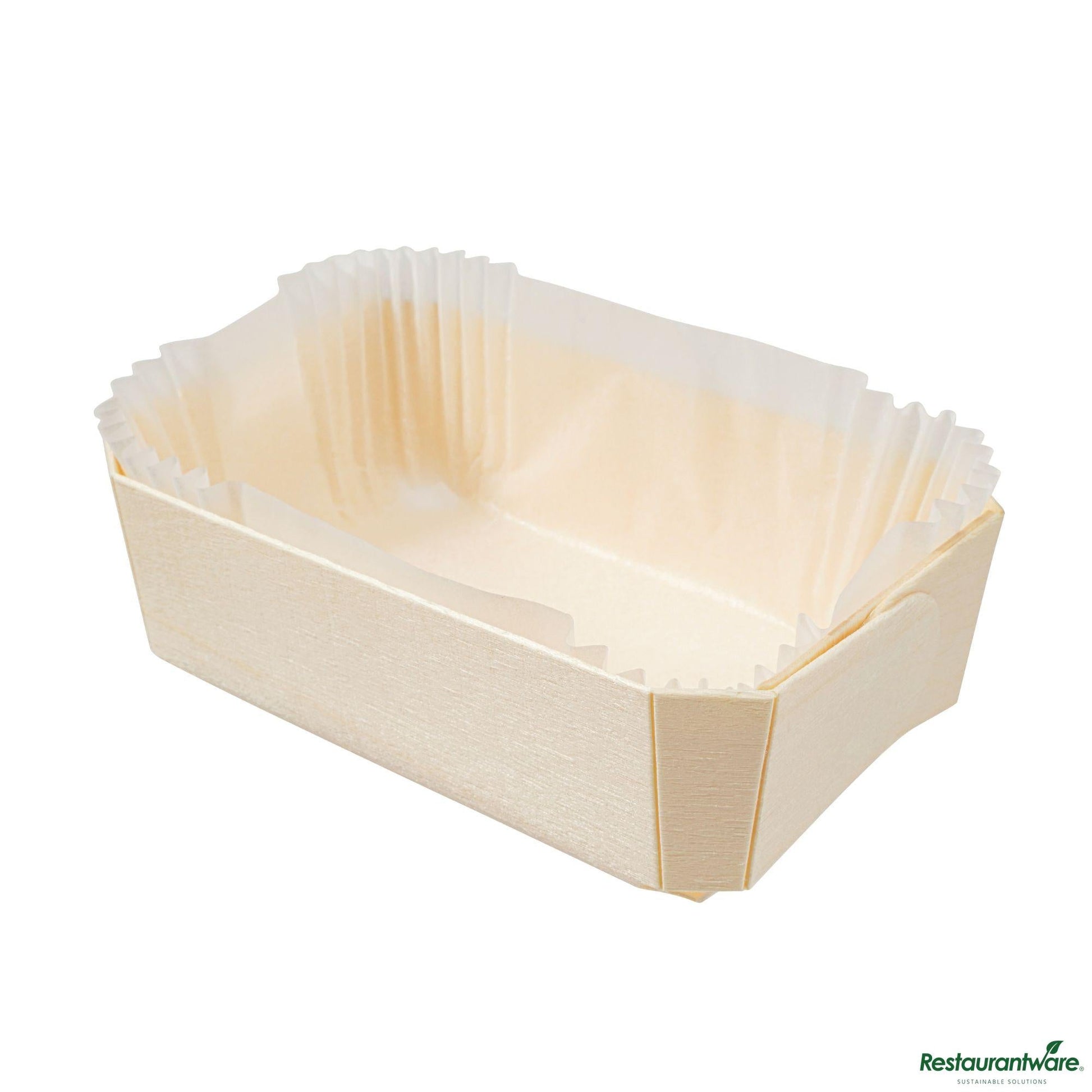 Wholesale Restaurantware Taipei Poplar Baking / Serving Container - with Paper Liner - 5 1/2" X 3 1/2" X 1 3/4"- Bulk