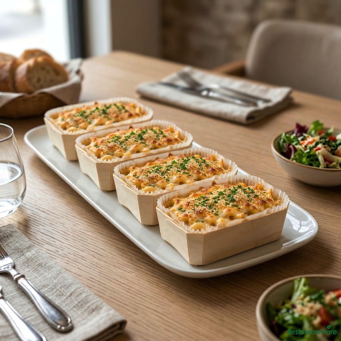 Wholesale Restaurantware Taipei Poplar Baking / Serving Container - with Paper Liner - 5 1/2" X 3 1/2" X 1 3/4"- Bulk