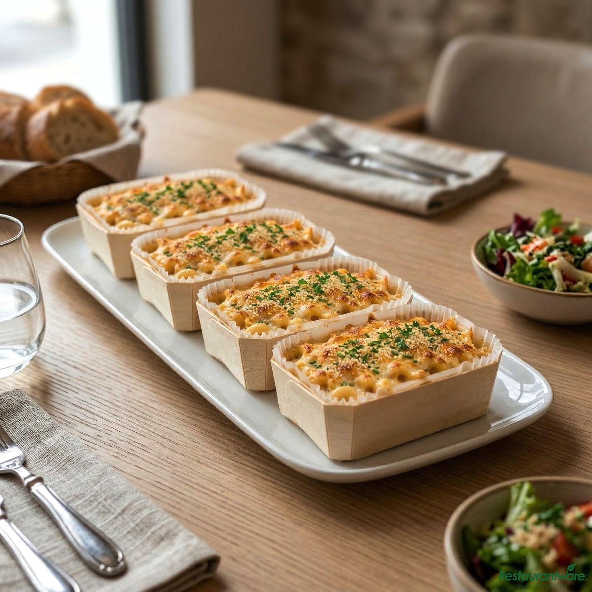 Wholesale Restaurantware Taipei Poplar Baking / Serving Container - with Paper Liner - 5 1/2" X 3 1/2" X 1 3/4"- Bulk