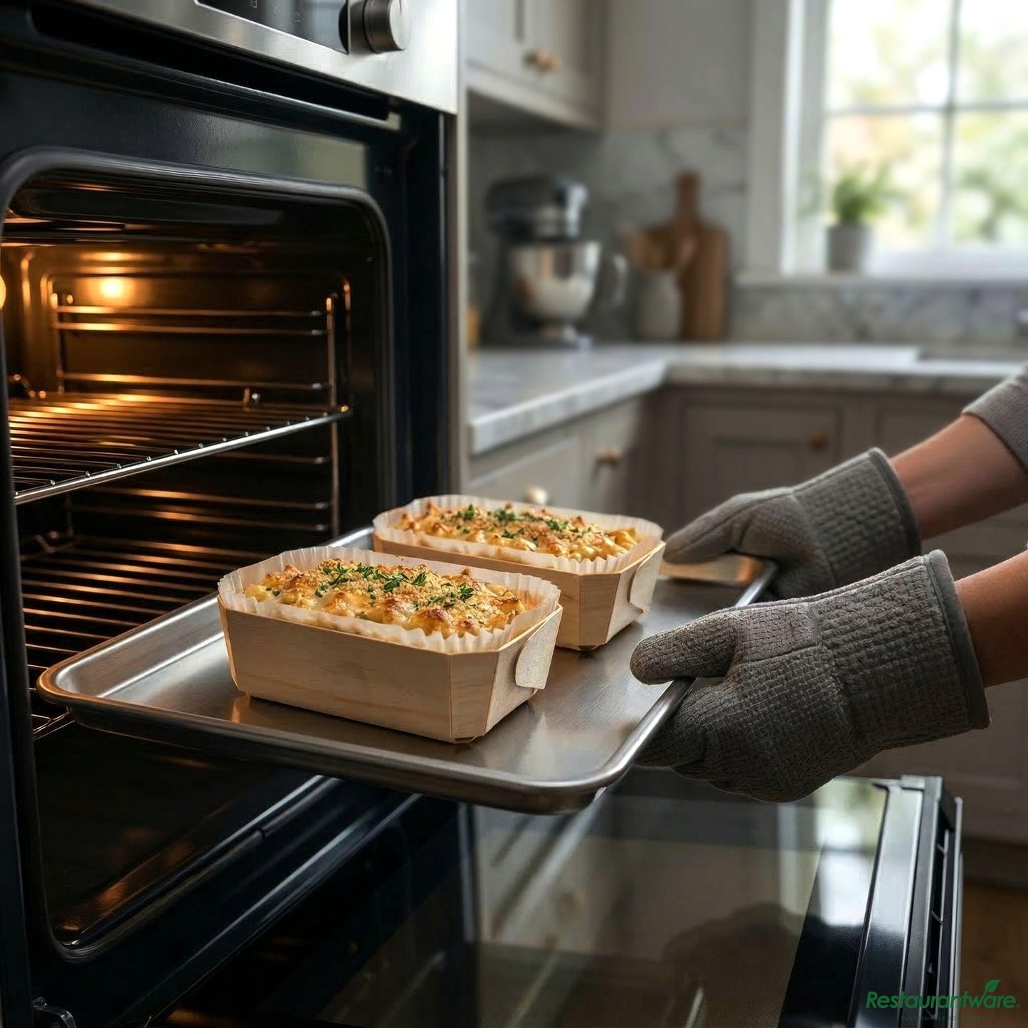 Wholesale Restaurantware Taipei Poplar Baking / Serving Container - with Paper Liner - 5 1/2" X 3 1/2" X 1 3/4"- Bulk