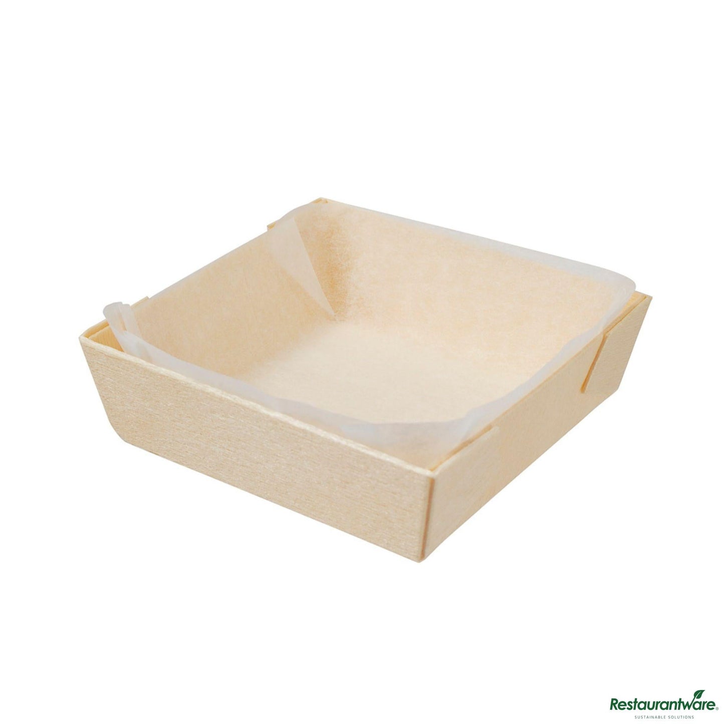 Wholesale Restaurantware Taipei Poplar Baking / Serving Container - with Paper Liner - 2 3/4" X 2 3/4" X 3/4"- Bulk