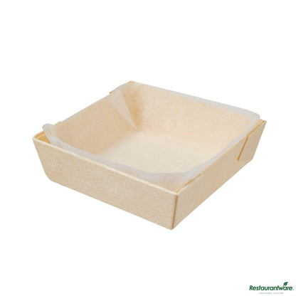 Wholesale Restaurantware Taipei Poplar Baking / Serving Container - with Paper Liner - 2 3/4" X 2 3/4" X 3/4"- Bulk