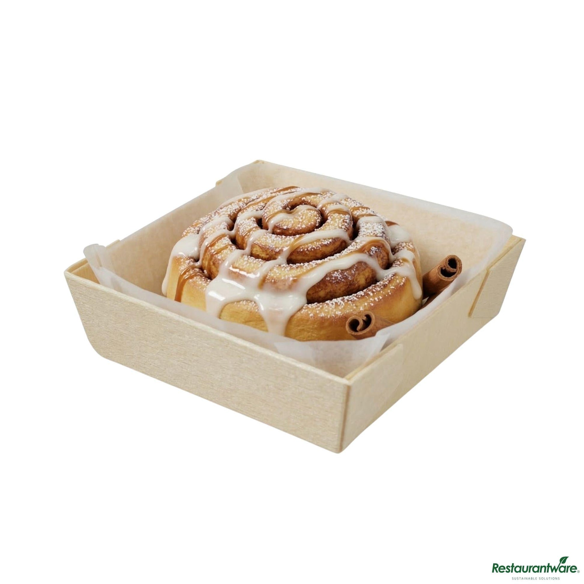 Wholesale Restaurantware Taipei Poplar Baking / Serving Container - with Paper Liner - 2 3/4" X 2 3/4" X 3/4"- Bulk
