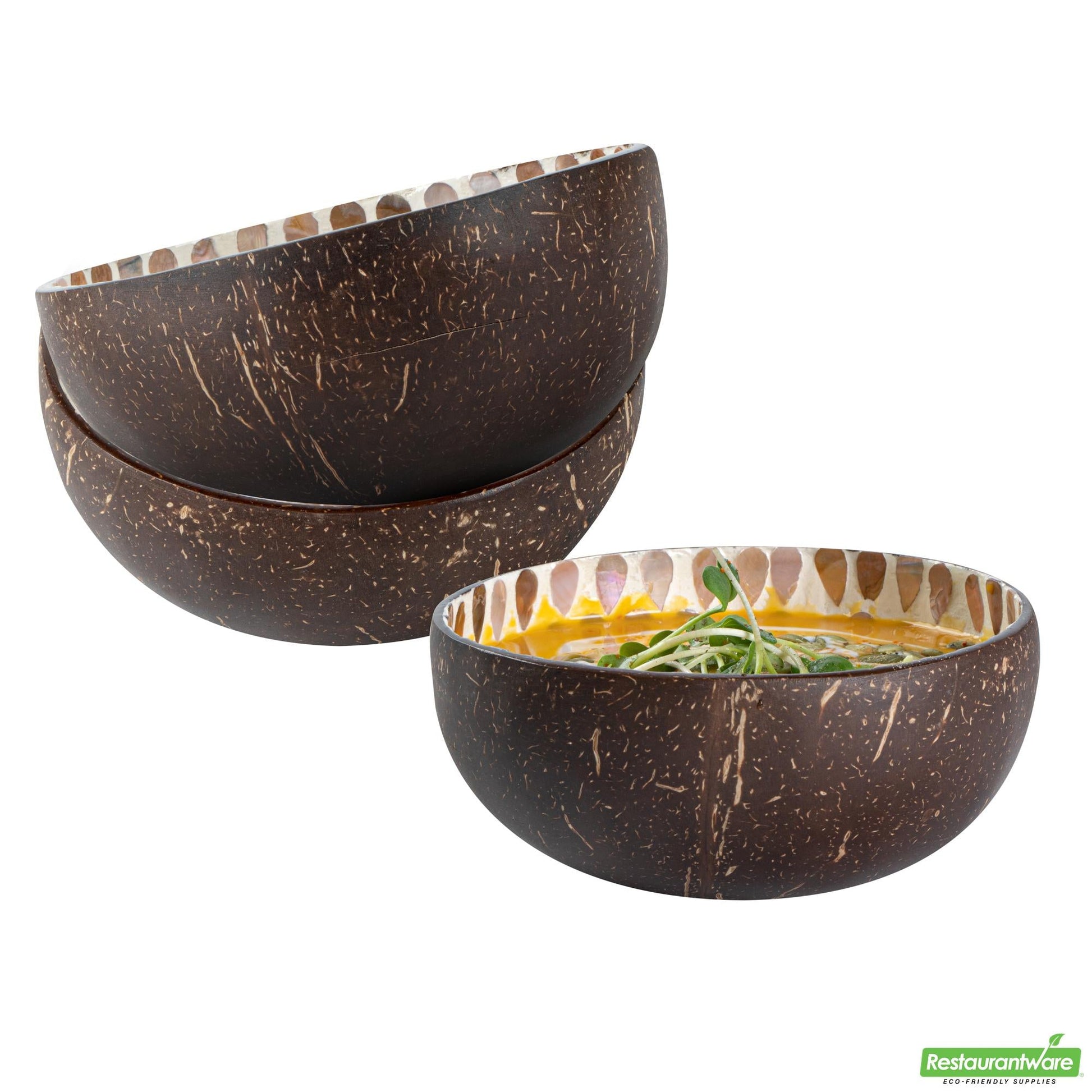 Wholesale Restaurantware 16 Oz White Handmade Teardrop Coconut Bowl - 5.9" X 5.9" X 2.4"- Bulk