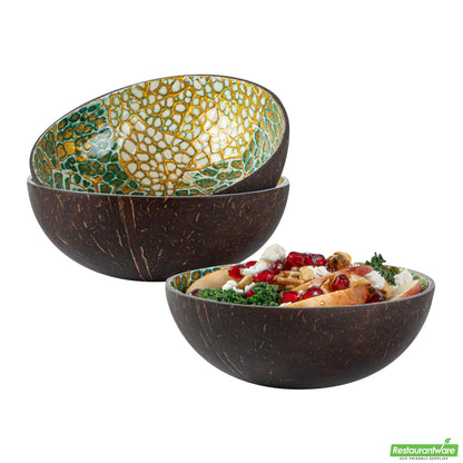 Wholesale Restaurantware 16 Oz Green Coconut Handmade Eggshell Coconut Bowl - 5.9" X 5.9" X 2.4"- Bulk
