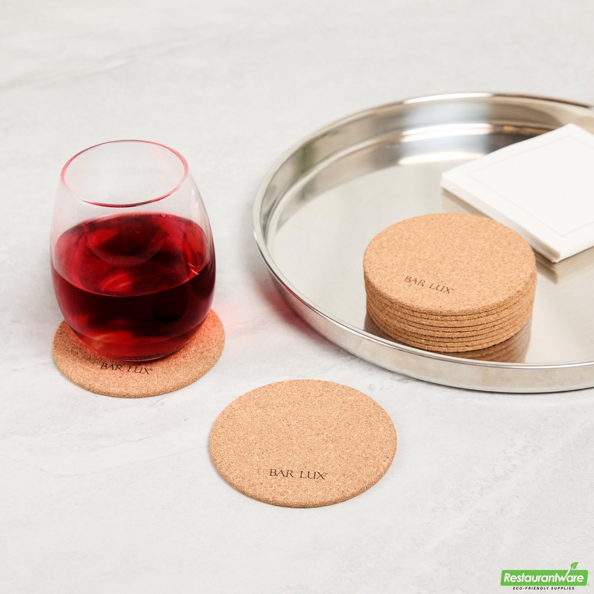 Wholesale Restaurantware Bar Lux Round Cork Coaster - 4" - 100 Count Box- Bulk