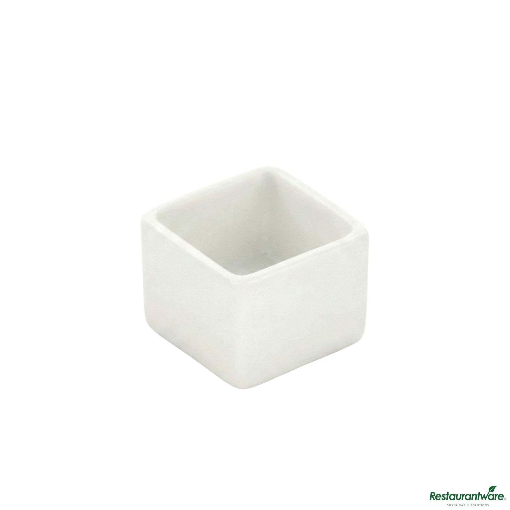 Wholesale Restaurantware 1 Oz Square White Porcelain Mini Quadrato Dish - 1 1/2" X 1 1/2" X 1 1/4"- Bulk