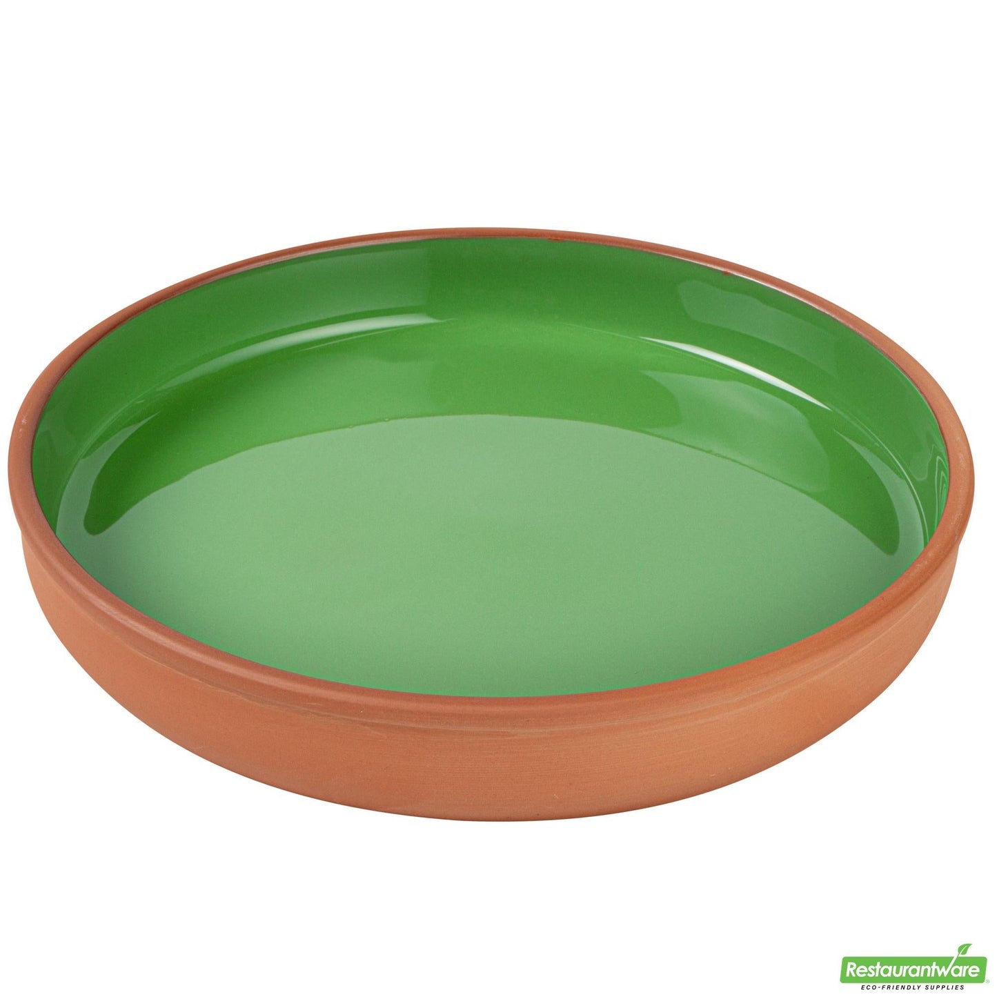Restaurantware Terra Tek 34 Oz Terracotta Cazuela Bowl - Green Glazed Interior - 9 1/4'' X 9 1/4'' X 1 1/2''