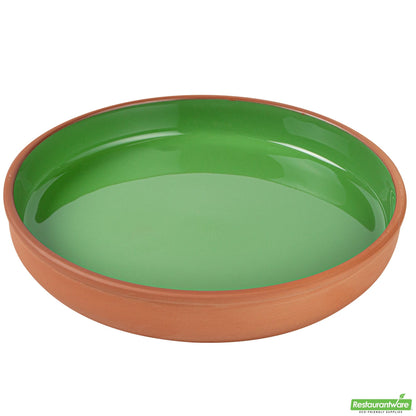 Restaurantware Terra Tek 34 Oz Terracotta Cazuela Bowl - Green Glazed Interior - 9 1/4'' X 9 1/4'' X 1 1/2''