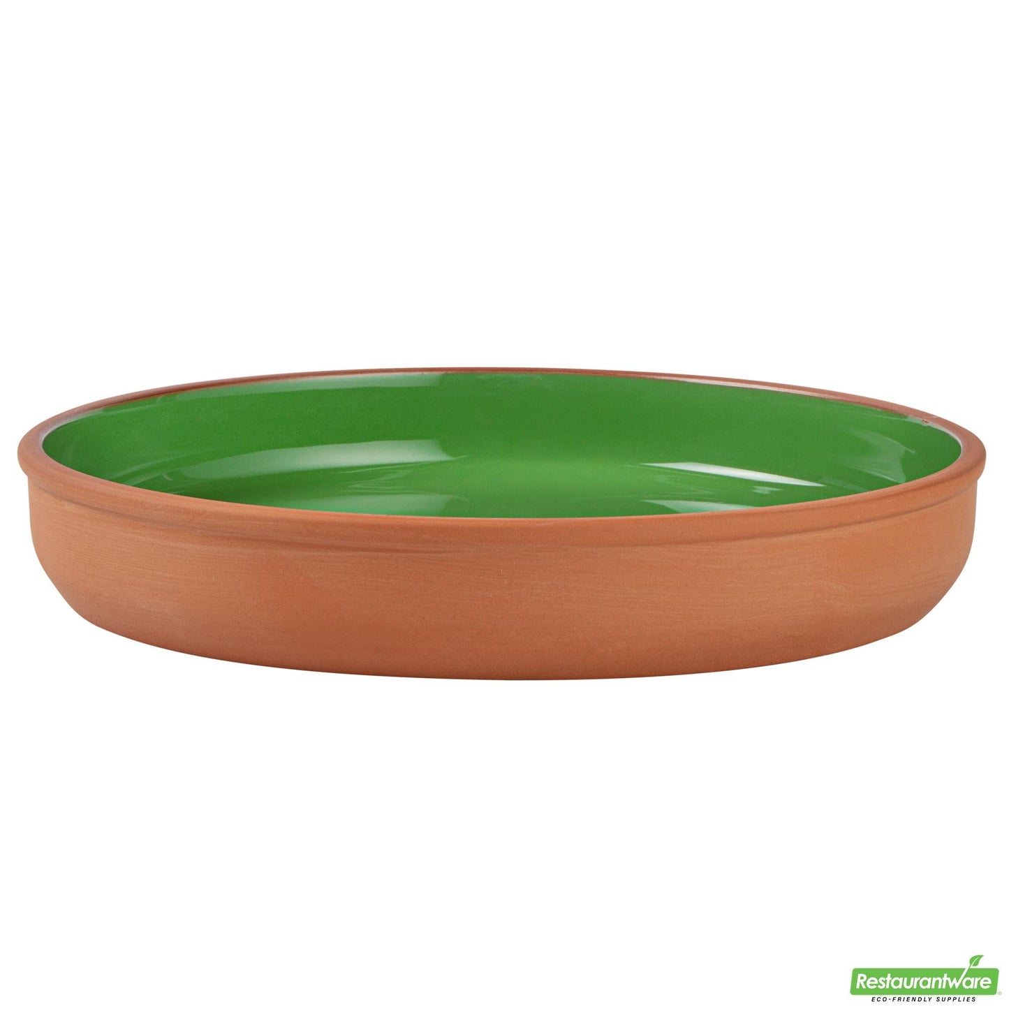 Restaurantware Terra Tek 34 Oz Terracotta Cazuela Bowl - Green Glazed Interior - 9 1/4'' X 9 1/4'' X 1 1/2''