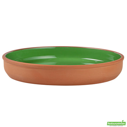 Restaurantware Terra Tek 34 Oz Terracotta Cazuela Bowl - Green Glazed Interior - 9 1/4'' X 9 1/4'' X 1 1/2''