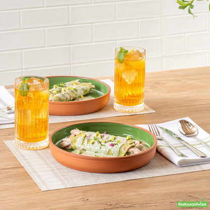Restaurantware Terra Tek 34 Oz Terracotta Cazuela Bowl - Green Glazed Interior - 9 1/4'' X 9 1/4'' X 1 1/2''
