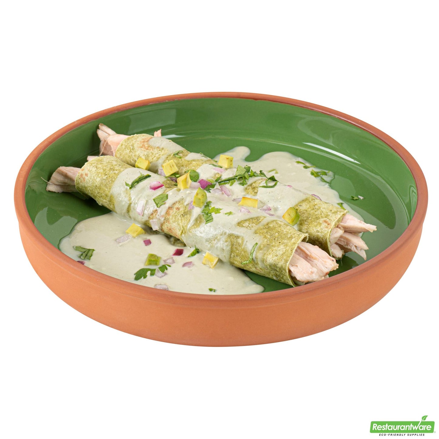 Restaurantware Terra Tek 34 Oz Terracotta Cazuela Bowl - Green Glazed Interior - 9 1/4'' X 9 1/4'' X 1 1/2''
