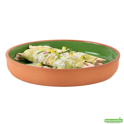 Restaurantware Terra Tek 34 Oz Terracotta Cazuela Bowl - Green Glazed Interior - 9 1/4'' X 9 1/4'' X 1 1/2''