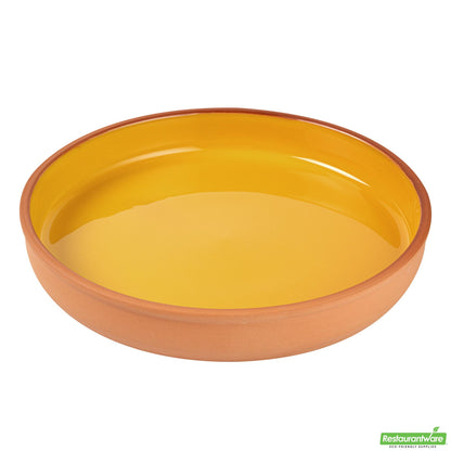 Restaurantware Terra Tek 34 Oz Terracotta Cazuela Bowl - Yellow Glazed Interior - 9 1/4'' X 9 1/4'' X 1 1/2''