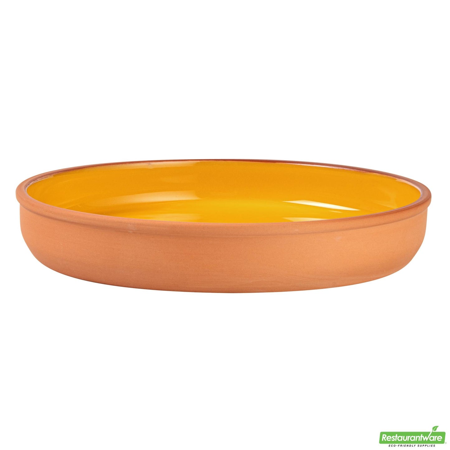 Restaurantware Terra Tek 34 Oz Terracotta Cazuela Bowl - Yellow Glazed Interior - 9 1/4'' X 9 1/4'' X 1 1/2''