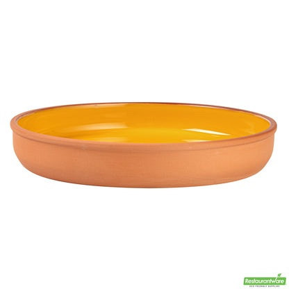 Restaurantware Terra Tek 34 Oz Terracotta Cazuela Bowl - Yellow Glazed Interior - 9 1/4'' X 9 1/4'' X 1 1/2''