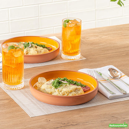 Restaurantware Terra Tek 34 Oz Terracotta Cazuela Bowl - Yellow Glazed Interior - 9 1/4'' X 9 1/4'' X 1 1/2''
