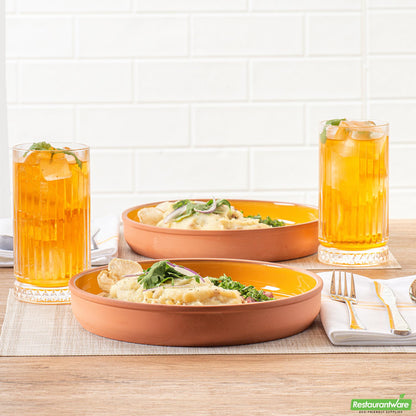 Restaurantware Terra Tek 34 Oz Terracotta Cazuela Bowl - Yellow Glazed Interior - 9 1/4'' X 9 1/4'' X 1 1/2''
