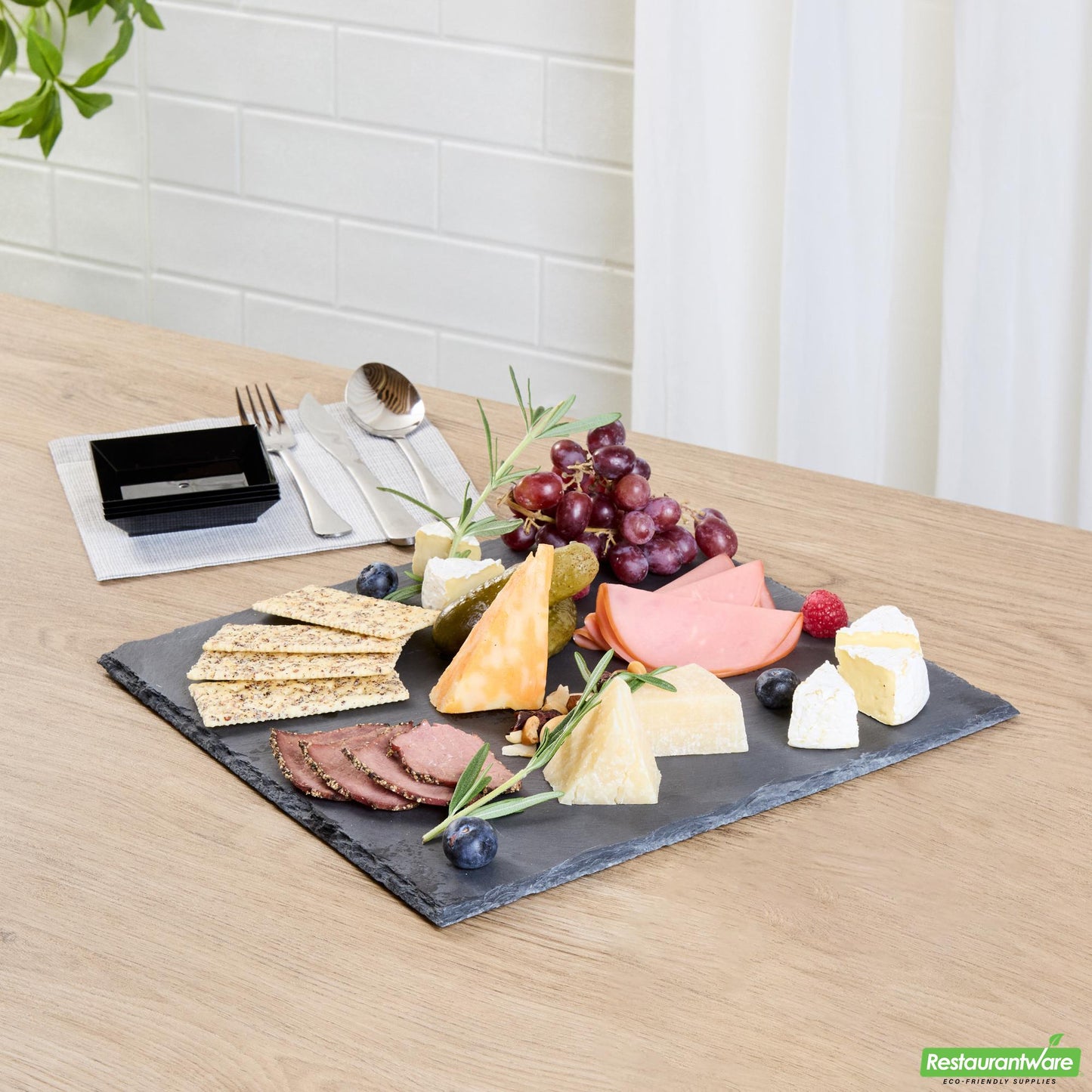 Wholesale Restaurantware Square Black Slate Serving Tray-12" X 12" X 0.2"- Bulk