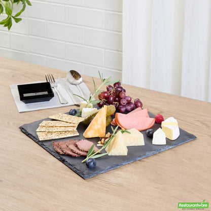Wholesale Restaurantware Square Black Slate Serving Tray-12" X 12" X 0.2"- Bulk