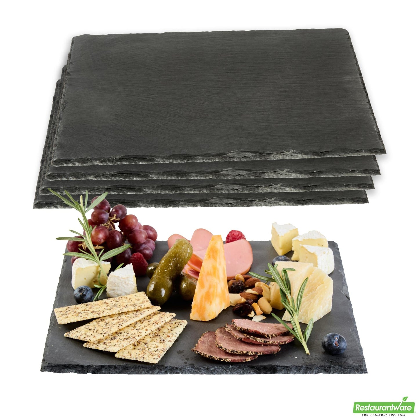 Wholesale Restaurantware Square Black Slate Serving Tray-12" X 12" X 0.2"- Bulk