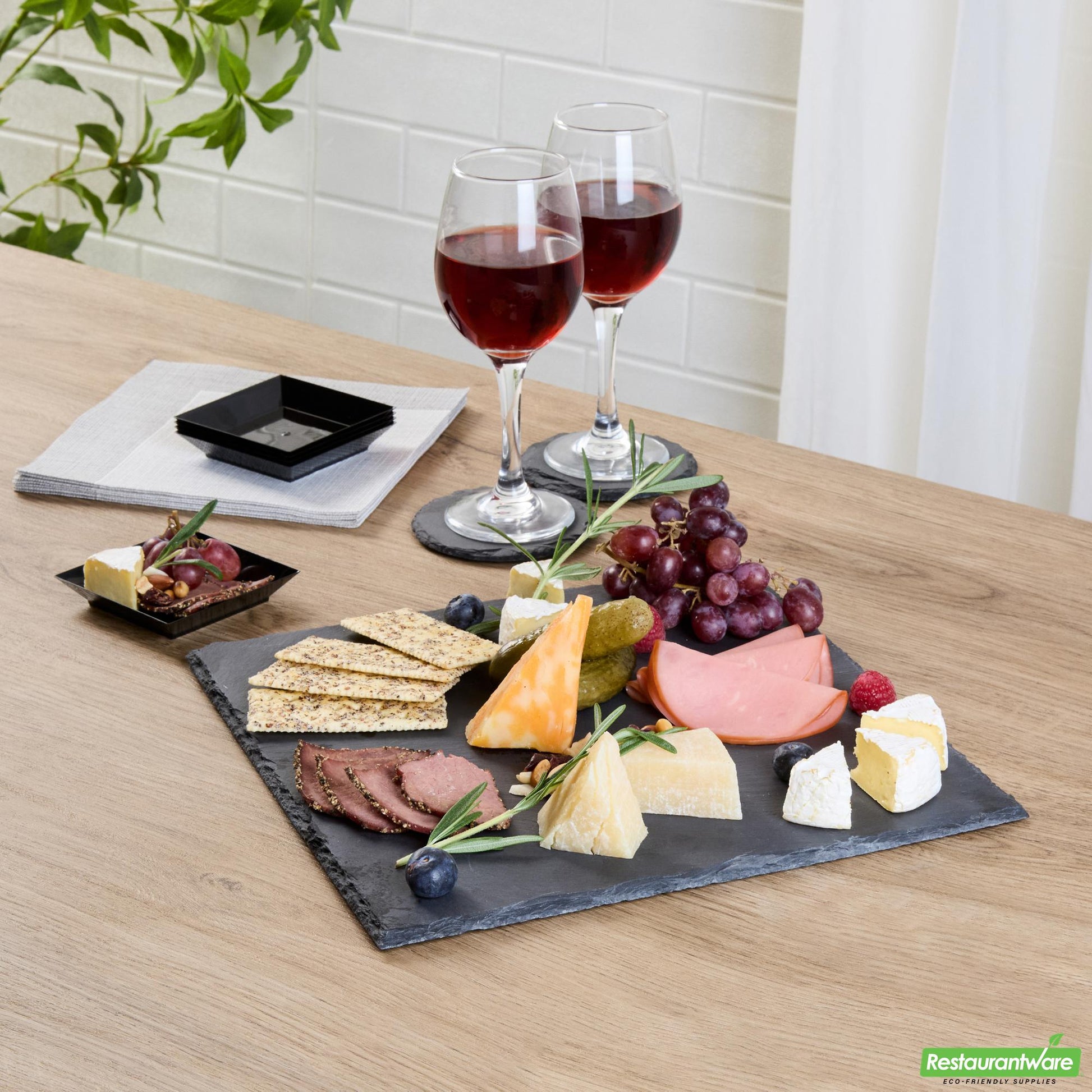 Wholesale Restaurantware Stone Tek Square Black Slate Serving Tray - 12" X 12" - 4 Count Box - 12" X 12" X 0.2"- Bulk