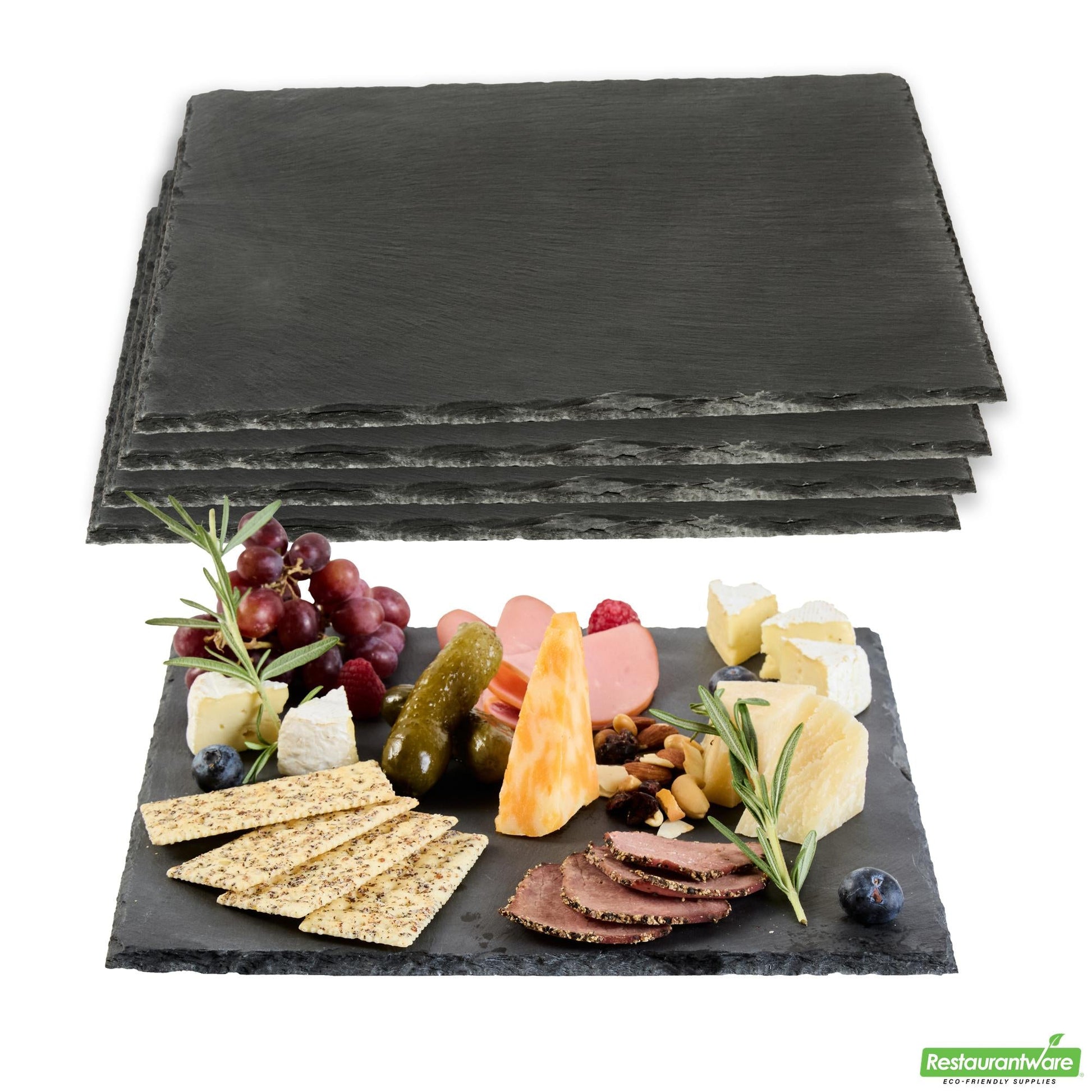 Wholesale Restaurantware Stone Tek Square Black Slate Serving Tray - 12" X 12" - 4 Count Box - 12" X 12" X 0.2"- Bulk