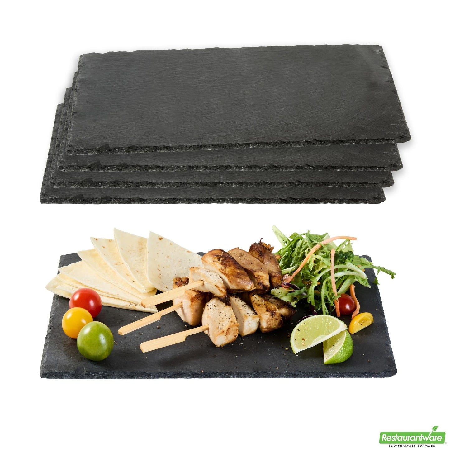 Wholesale Restaurantware Rectangle Black Slate Serving Tray - 11.8" X 7.9" X 0.2"- Bulk