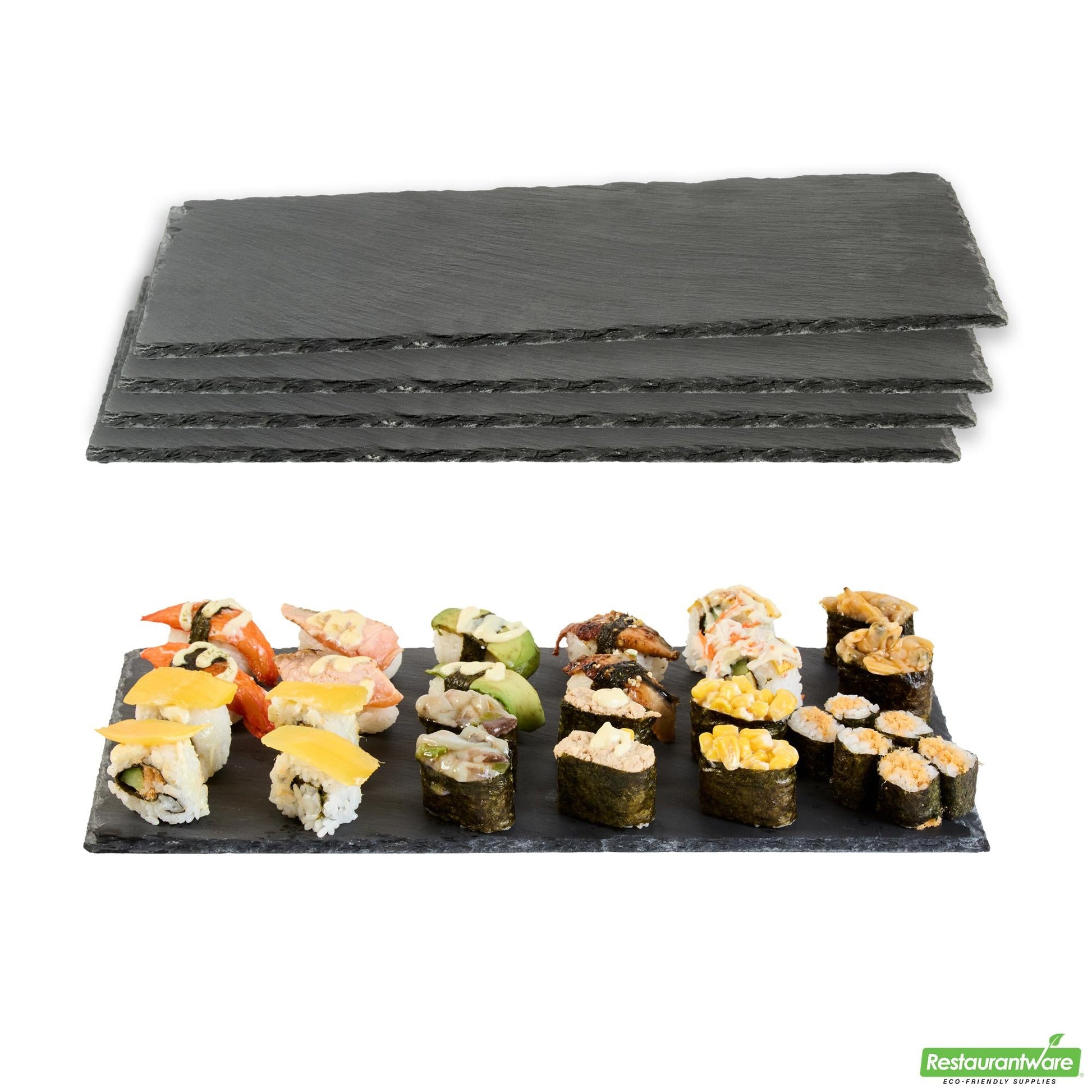 Wholesale Restaurantware Rectangle Black Slate Serving Tray - 15.8" X 7.9" X 0.2"- Bulk