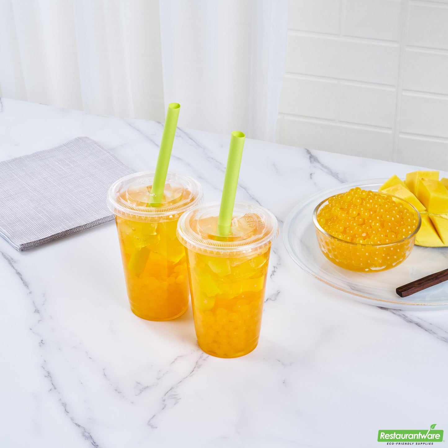 Wholesale Restaurantware Tea Tek 7 Lb Mango Popping Boba - 1 Count Box- Bulk
