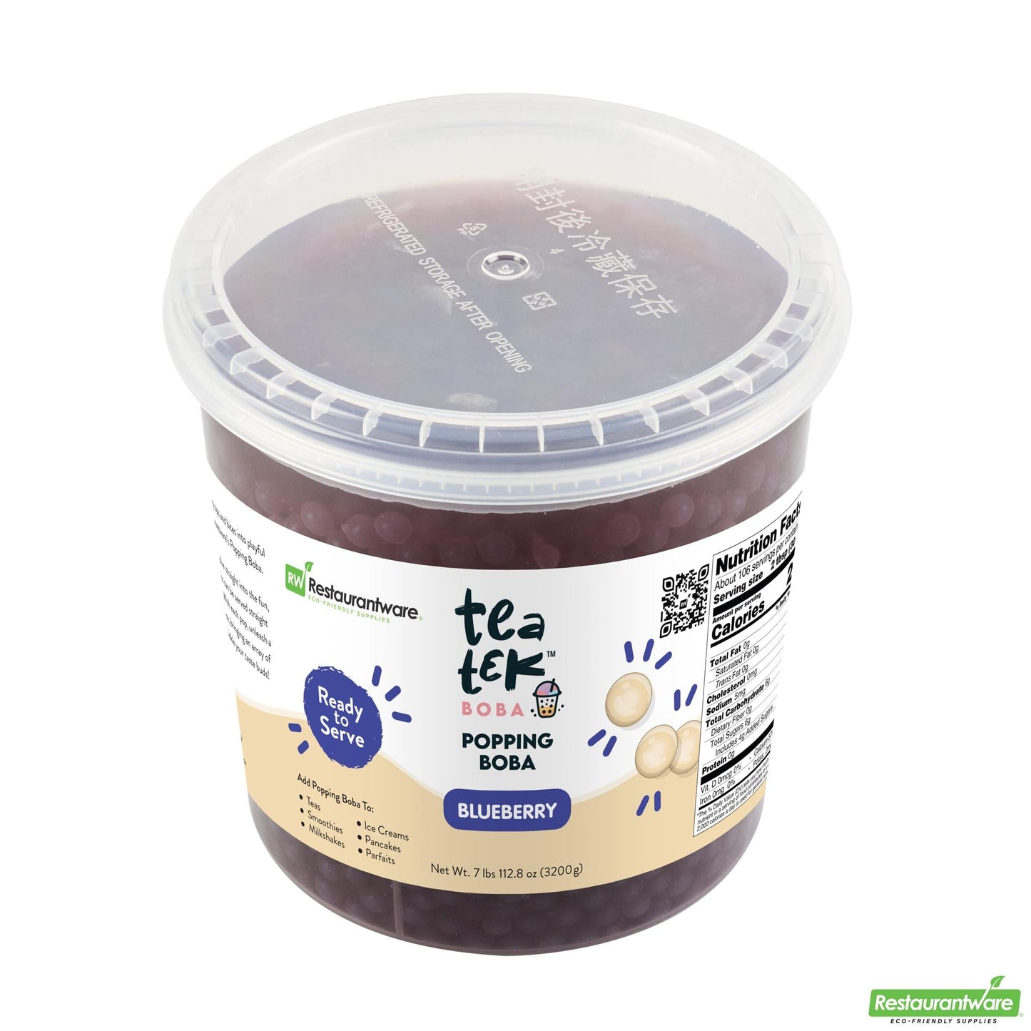 Wholesale Restaurantware Tea Tek 7 Lb Blueberry Popping Boba - 1 Count Box- Bulk