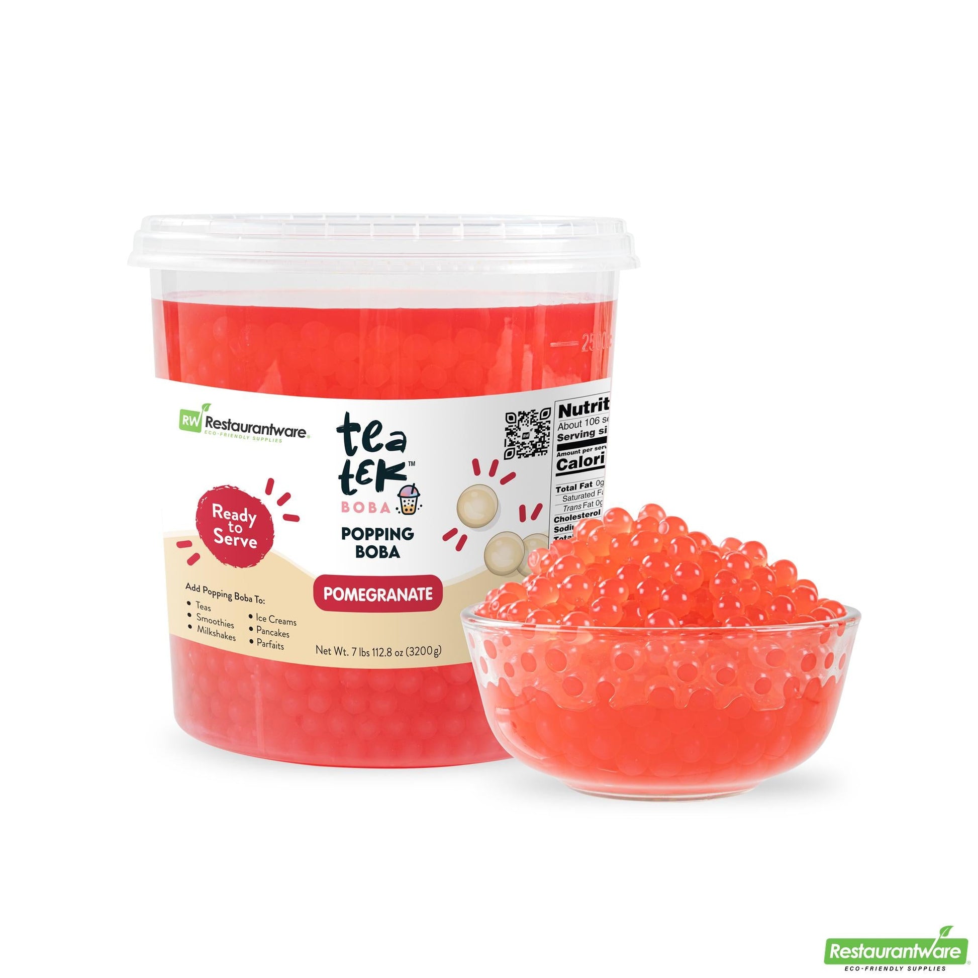 Wholesale Restaurantware Tea Tek 7 Lb Popping Boba - Pomegranate - 1 Count Box- Bulk
