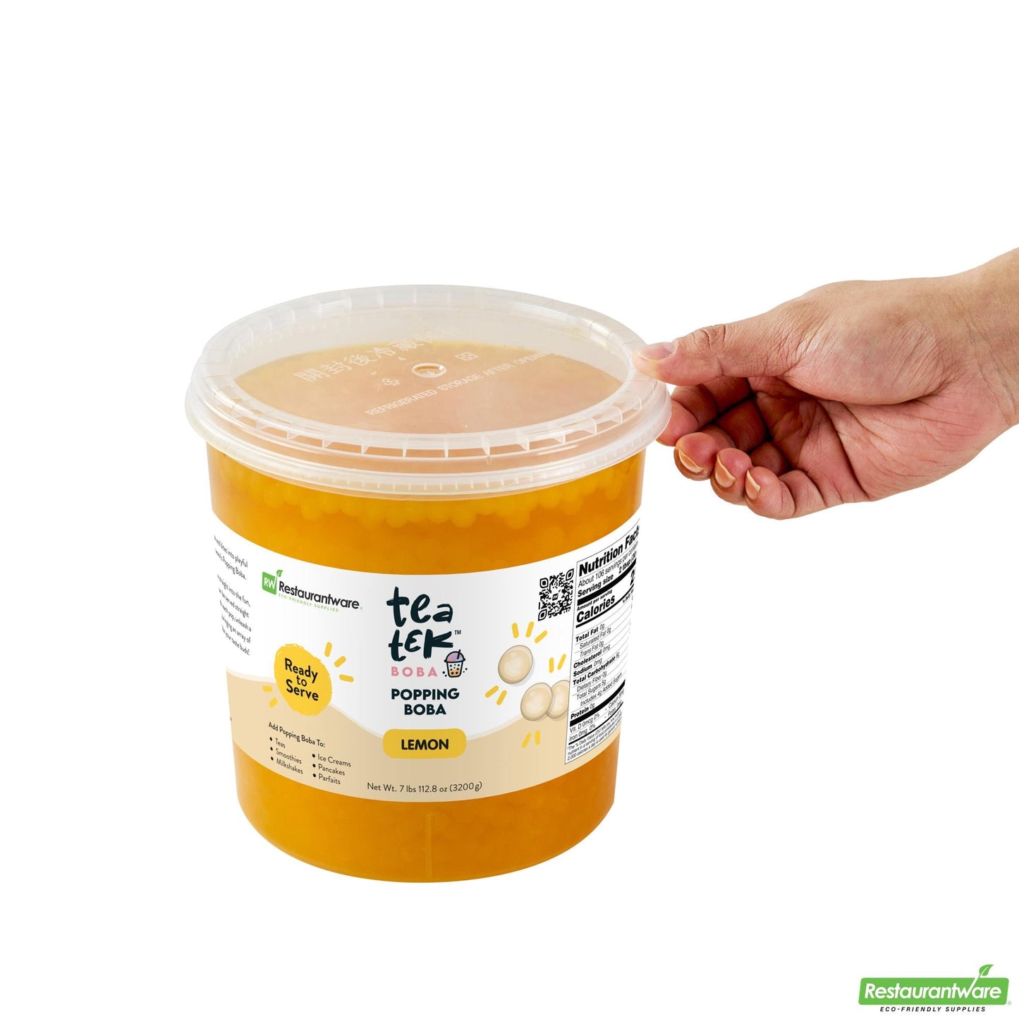 Wholesale Restaurantware Tea Tek 7 Lb Lemon Popping Boba - 1 Count Box- Bulk