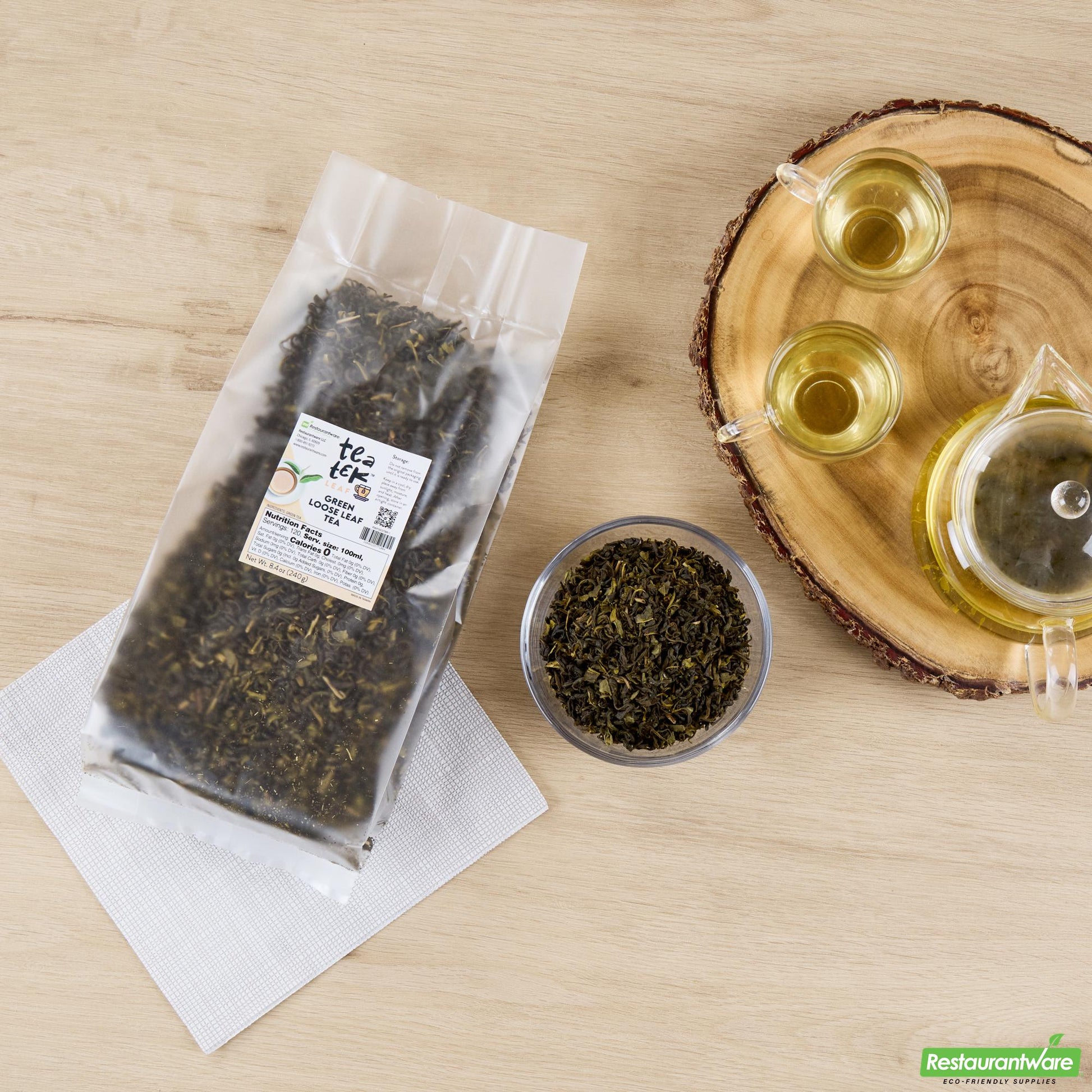 Wholesale Restaurantware Tea Tek 8.4 Oz Green Loose Leaf Tea - 1 Count Box- Bulk