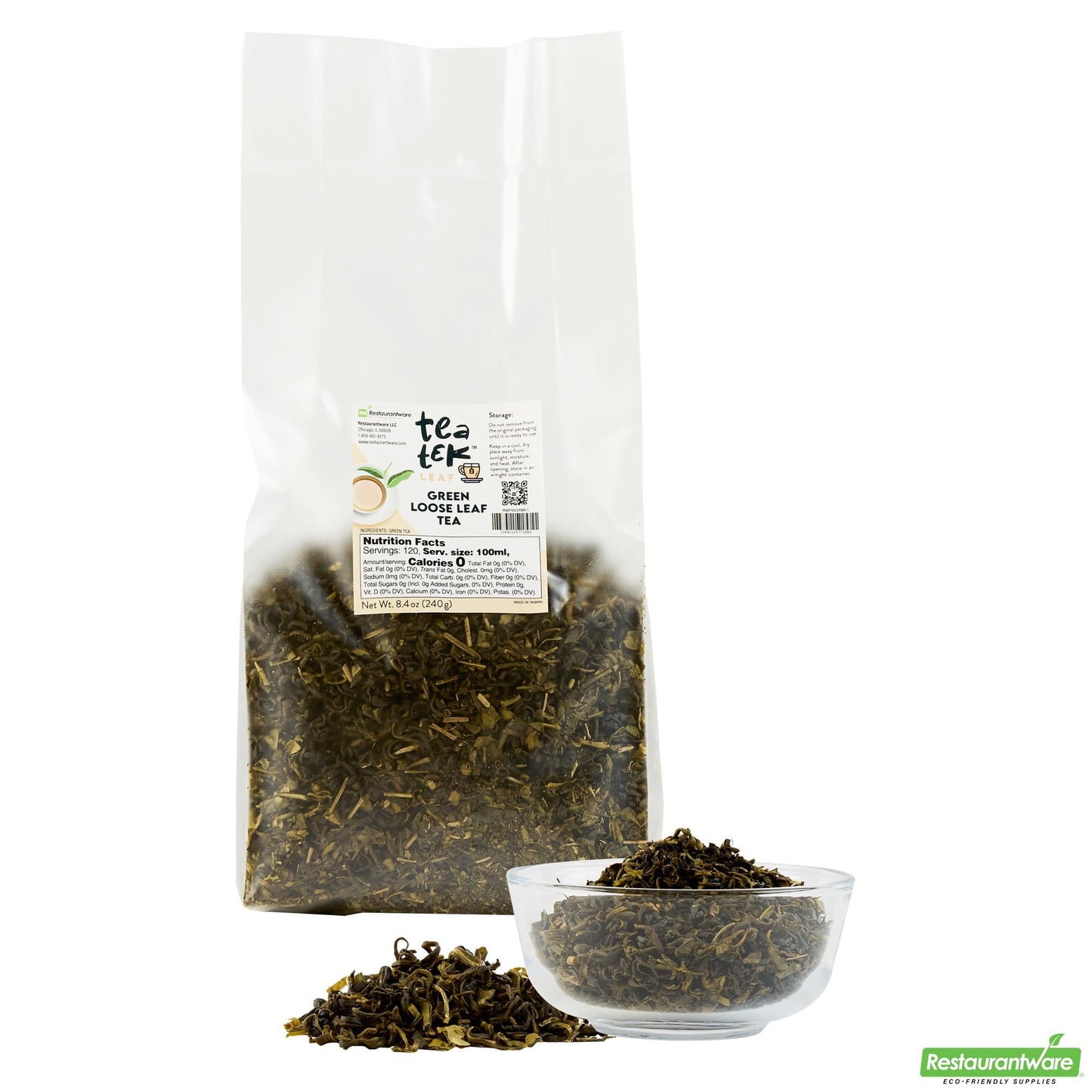 Wholesale Restaurantware Tea Tek 8.4 Oz Green Loose Leaf Tea - 1 Count Box- Bulk