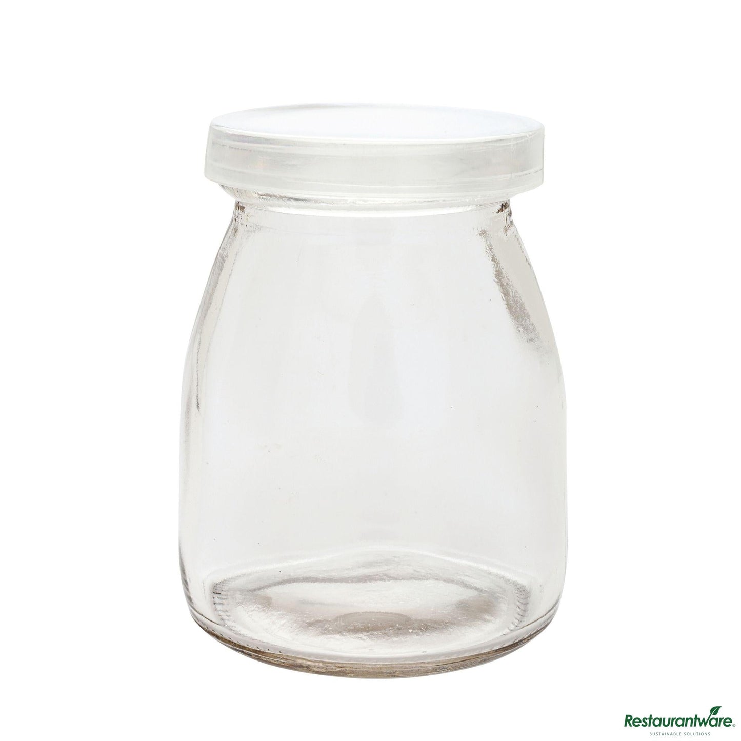 Wholesale Restaurantware 5 Oz Round Nostalgic Milk and Yogurt Glass - with Plastic Lid - 2 1/2" X 2 1/2" X 3 1/4"- Bulk