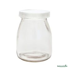 Wholesale Restaurantware 5 Oz Round Nostalgic Milk and Yogurt Glass - with Plastic Lid - 2 1/2" X 2 1/2" X 3 1/4"- Bulk