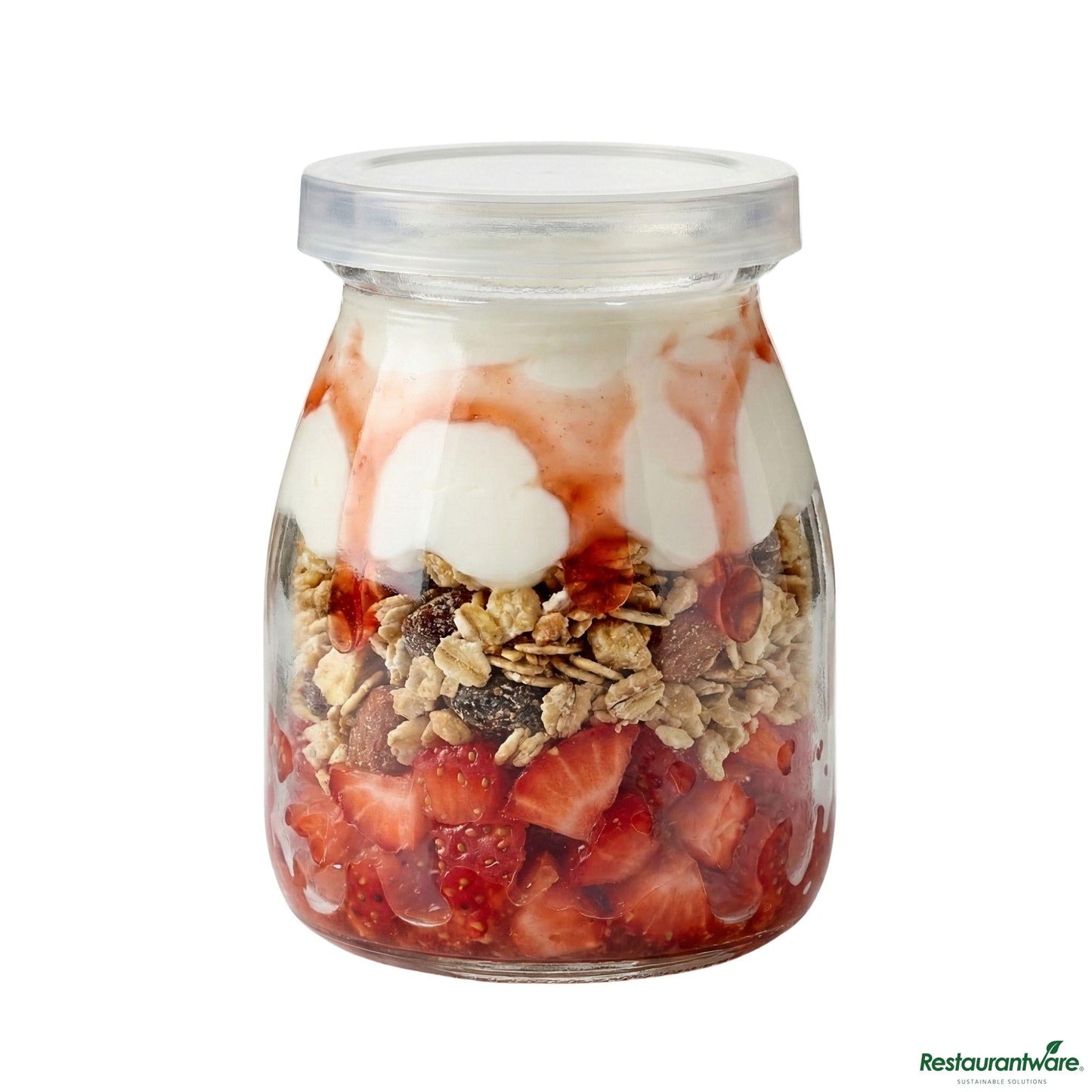 Wholesale Restaurantware 5 Oz Round Nostalgic Milk and Yogurt Glass - with Plastic Lid - 2 1/2" X 2 1/2" X 3 1/4"- Bulk