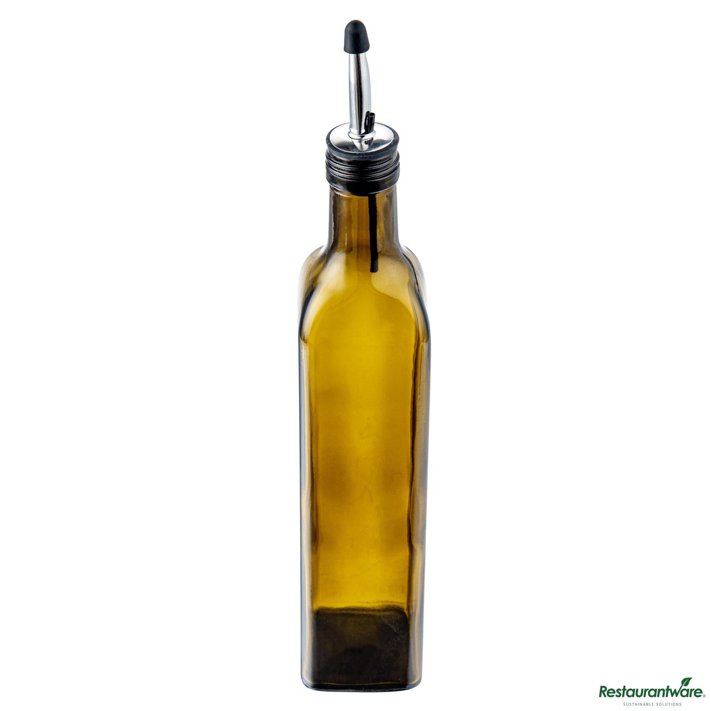 Wholesale Restaurantware 17 Oz Amber Glass Olive Oil Dispenser - with Stainless Steel Pourers - 3 1/4" X 3 1/4" X 12 1/4"- Bulk
