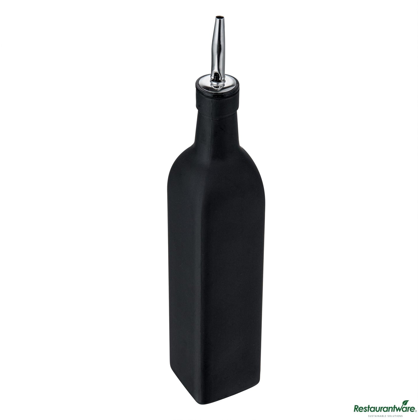 Wholesale Restaurantware 17 Oz Black Glass Olive Oil Dispenser - with Stainless Steel Pourer - 2 1/4" X 2 1/4" X 12 1/2"- Bulk