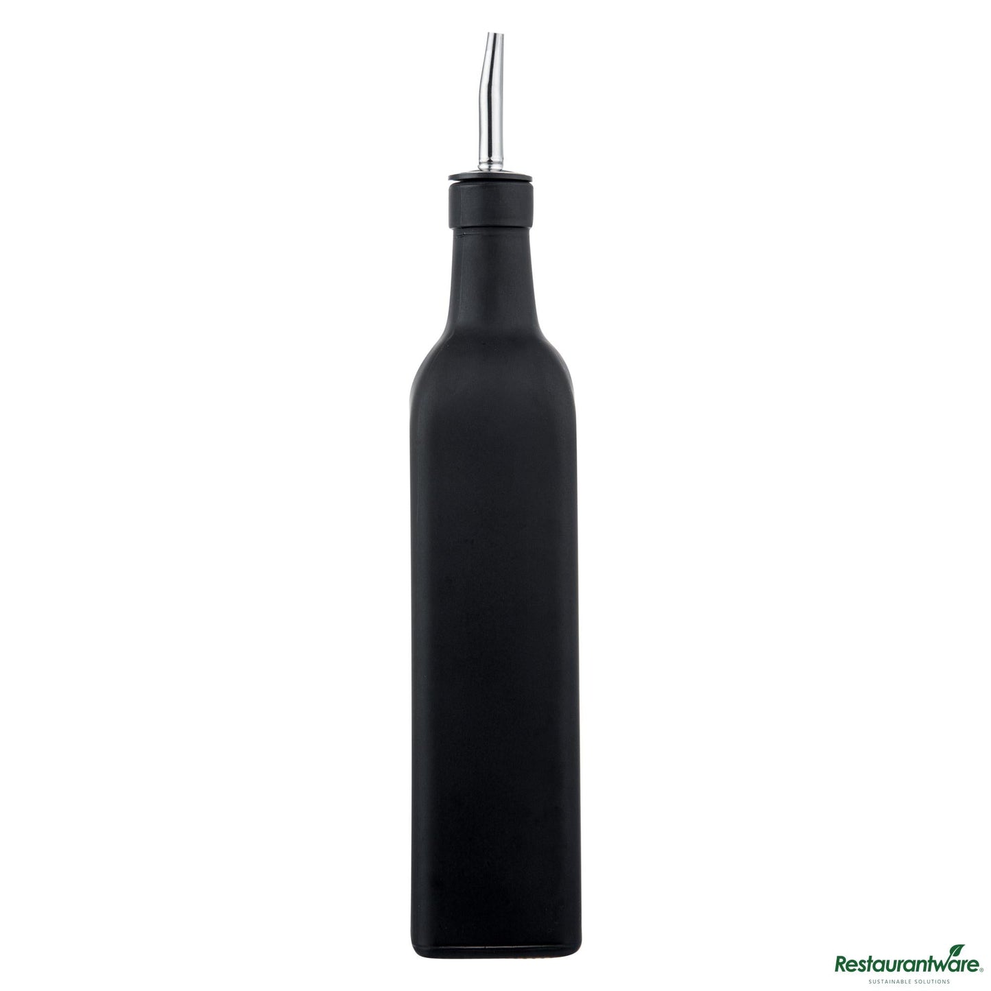 Wholesale Restaurantware 17 Oz Black Glass Olive Oil Dispenser - with Stainless Steel Pourer - 2 1/4" X 2 1/4" X 12 1/2"- Bulk