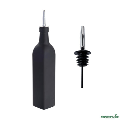 Wholesale Restaurantware 17 Oz Black Glass Olive Oil Dispenser - with Stainless Steel Pourer - 2 1/4" X 2 1/4" X 12 1/2"- Bulk