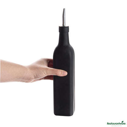 Wholesale Restaurantware 17 Oz Black Glass Olive Oil Dispenser - with Stainless Steel Pourer - 2 1/4" X 2 1/4" X 12 1/2"- Bulk