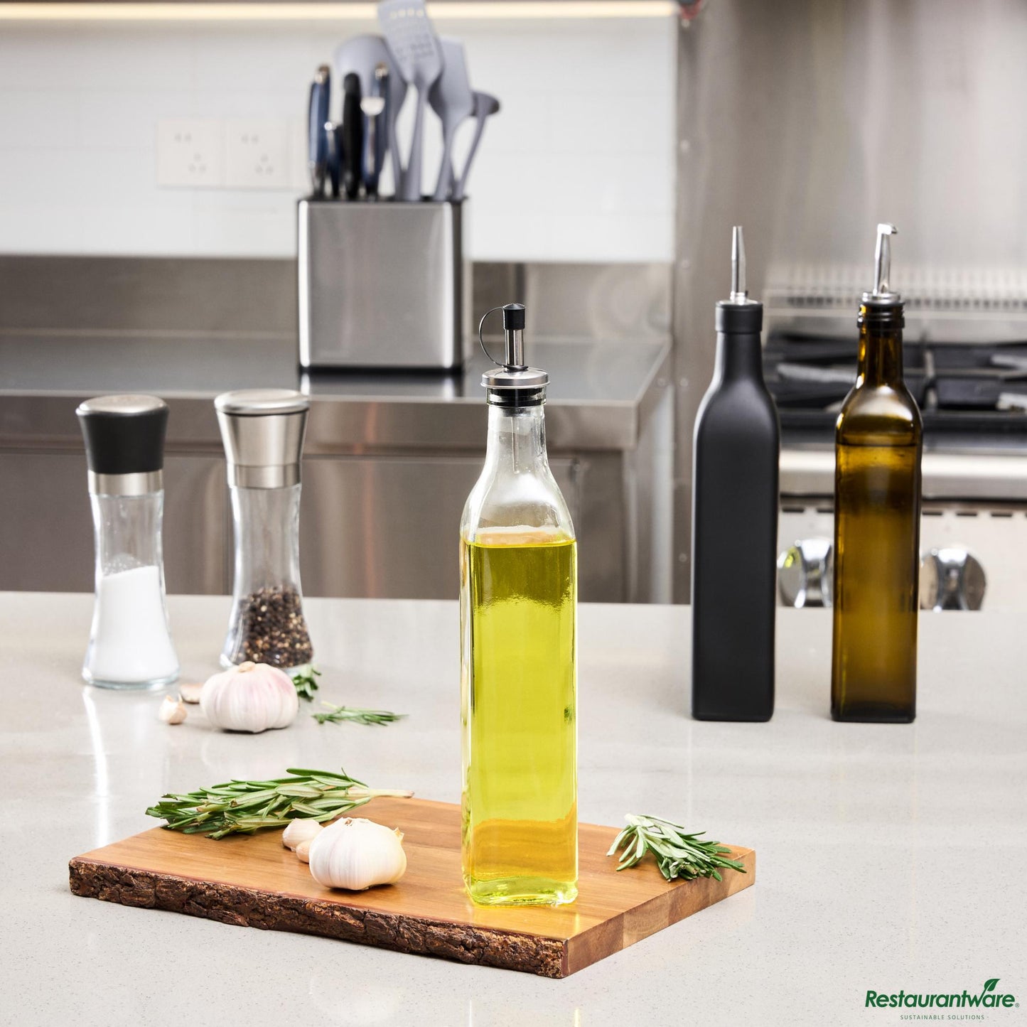Wholesale Restaurantware 17 Oz Glass Olive Oil Dispenser - with Stopper Spout - 2 1/4" X 2 1/4" X 12 1/2"- Bulk