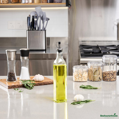 Wholesale Restaurantware 17 Oz Glass Olive Oil Dispenser - with Stopper Spout - 2 1/4" X 2 1/4" X 12 1/2"- Bulk
