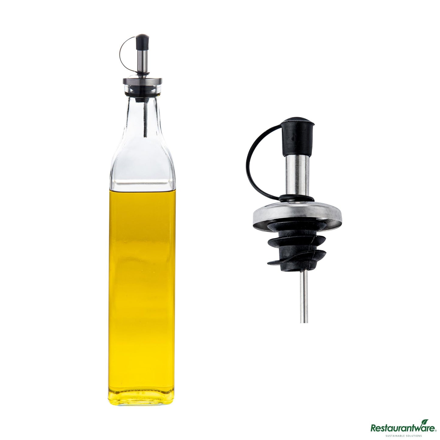 Wholesale Restaurantware 17 Oz Glass Olive Oil Dispenser - with Stopper Spout - 2 1/4" X 2 1/4" X 12 1/2"- Bulk