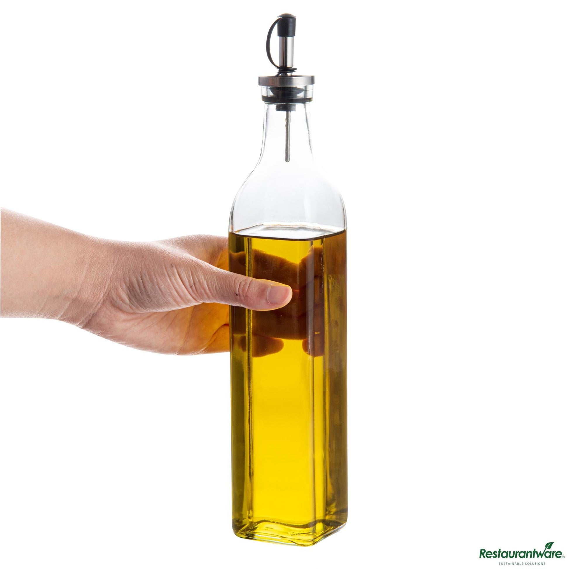 Wholesale Restaurantware 17 Oz Glass Olive Oil Dispenser - with Stopper Spout - 2 1/4" X 2 1/4" X 12 1/2"- Bulk