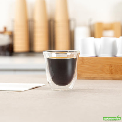 Wholesale Restaurantware 3 Oz Shot Glass / Espresso Cup - Double Wall, Borosilicate - 2.6" X 2.6" X 2.5"- Bulk