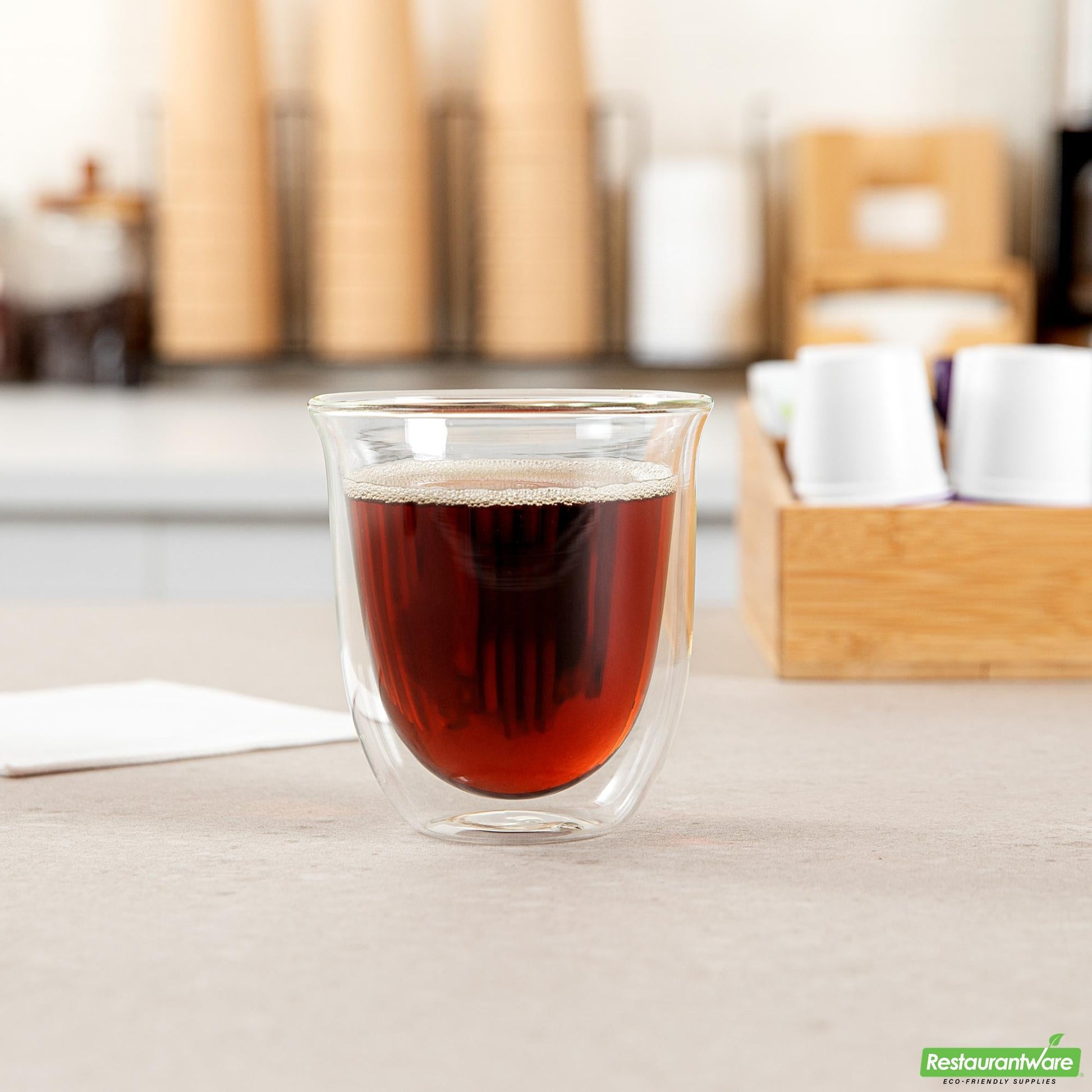 Wholesale Restaurantware 7 Oz Glass Coffee Cup - Double Wall, Borosilicate - 3.5" X 3.5" X 3.7"- Bulk